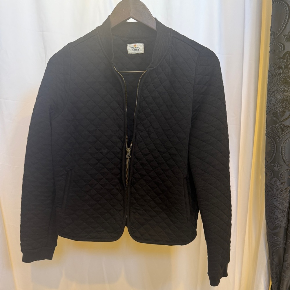 Marine Layer Black Bomber Jacket Quilted Design
